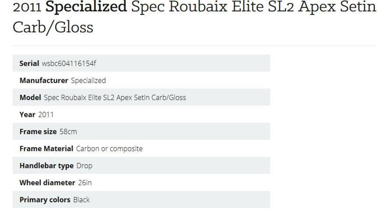 2011 Specialized Spec Roubaix Elite SL2 Apex Setin Carb/Gloss  