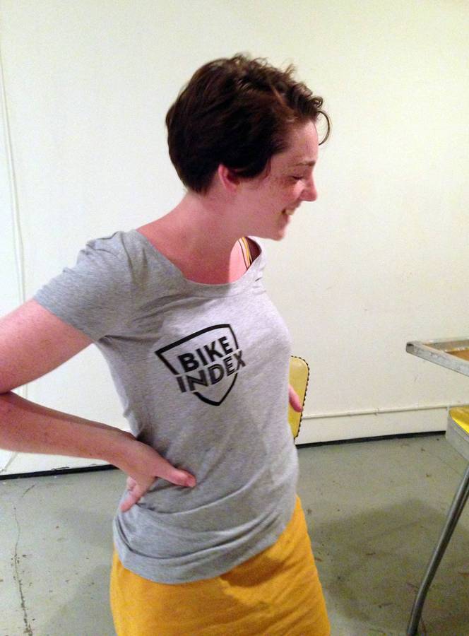 Sally showing off the Bike Index women's shirt