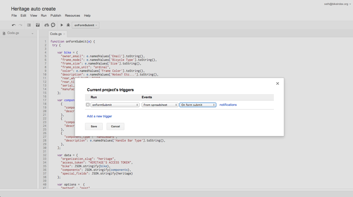 Setting Google Apps Script triggers screenshot